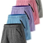 5 Pack: Womens Workout Gym Shorts Casual Lounge Set, Ladies Active Athletic Apparel with Zipper Pockets